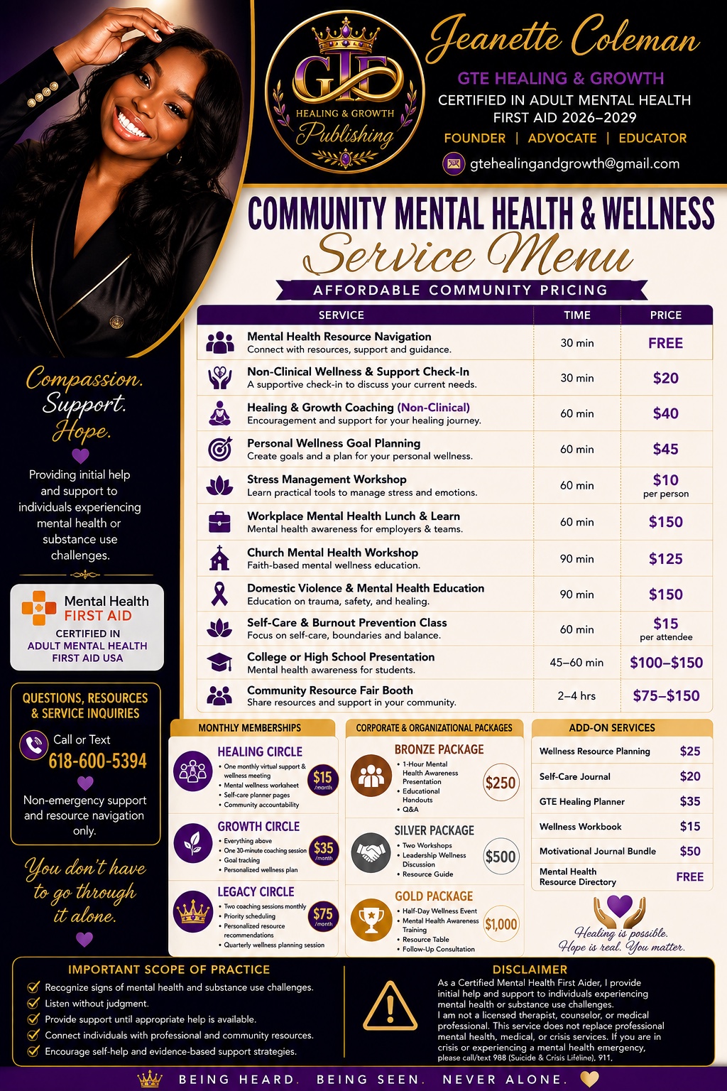 Community Mental Health and Wellness Service Menu